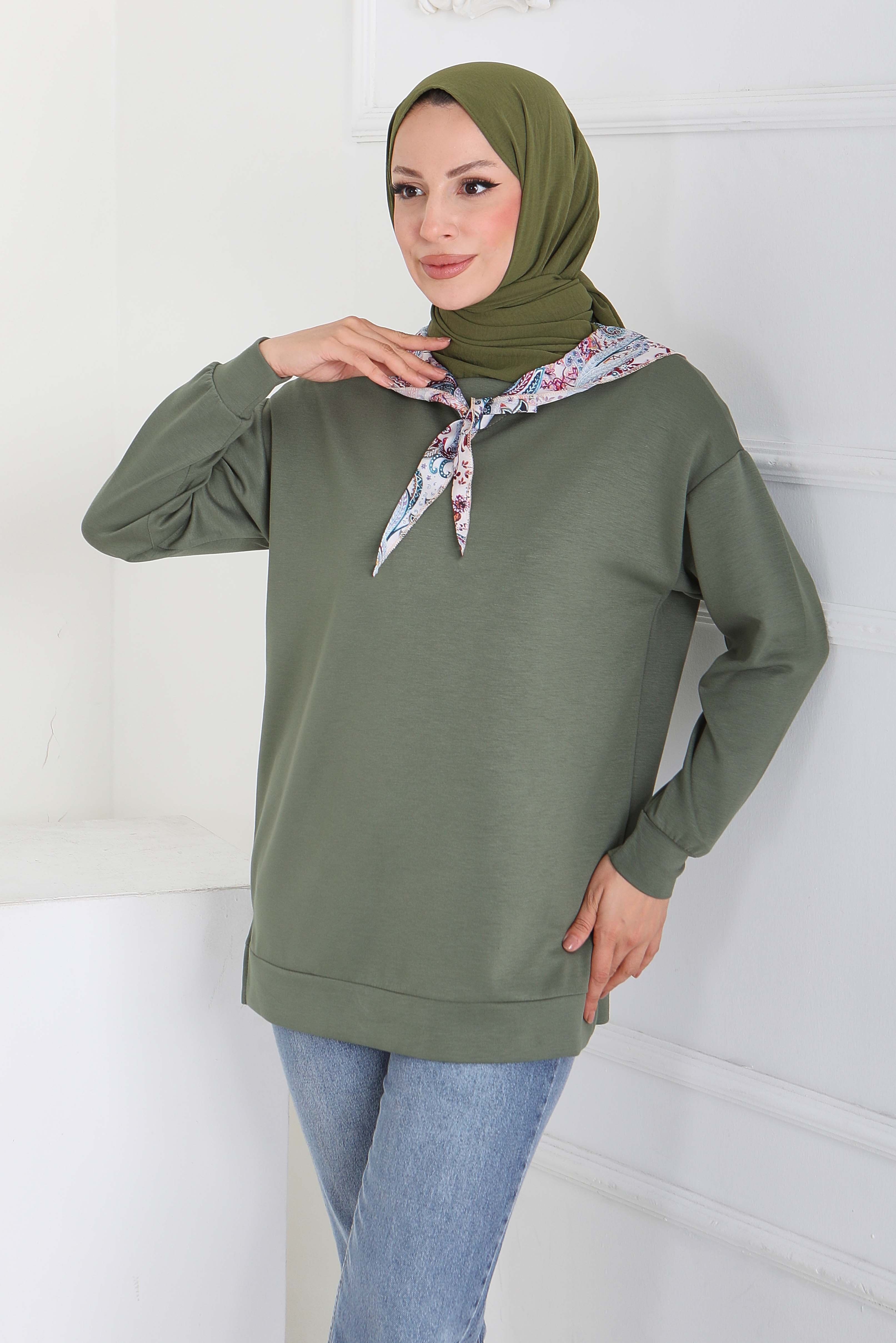 Fularlı Modal Tunik  - 27873-HAKI