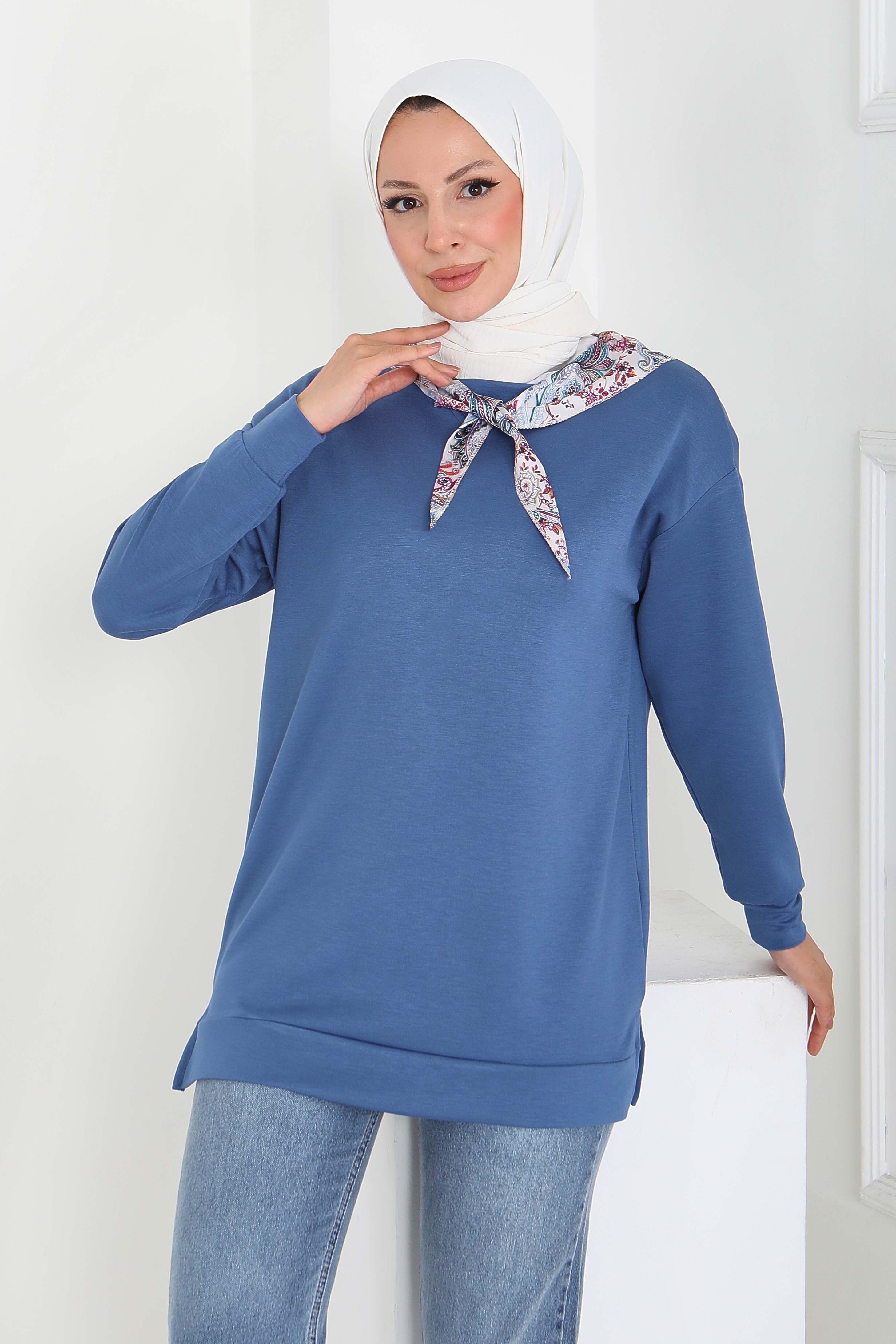 Fularlı Modal Tunik  - 27873-INDIGO