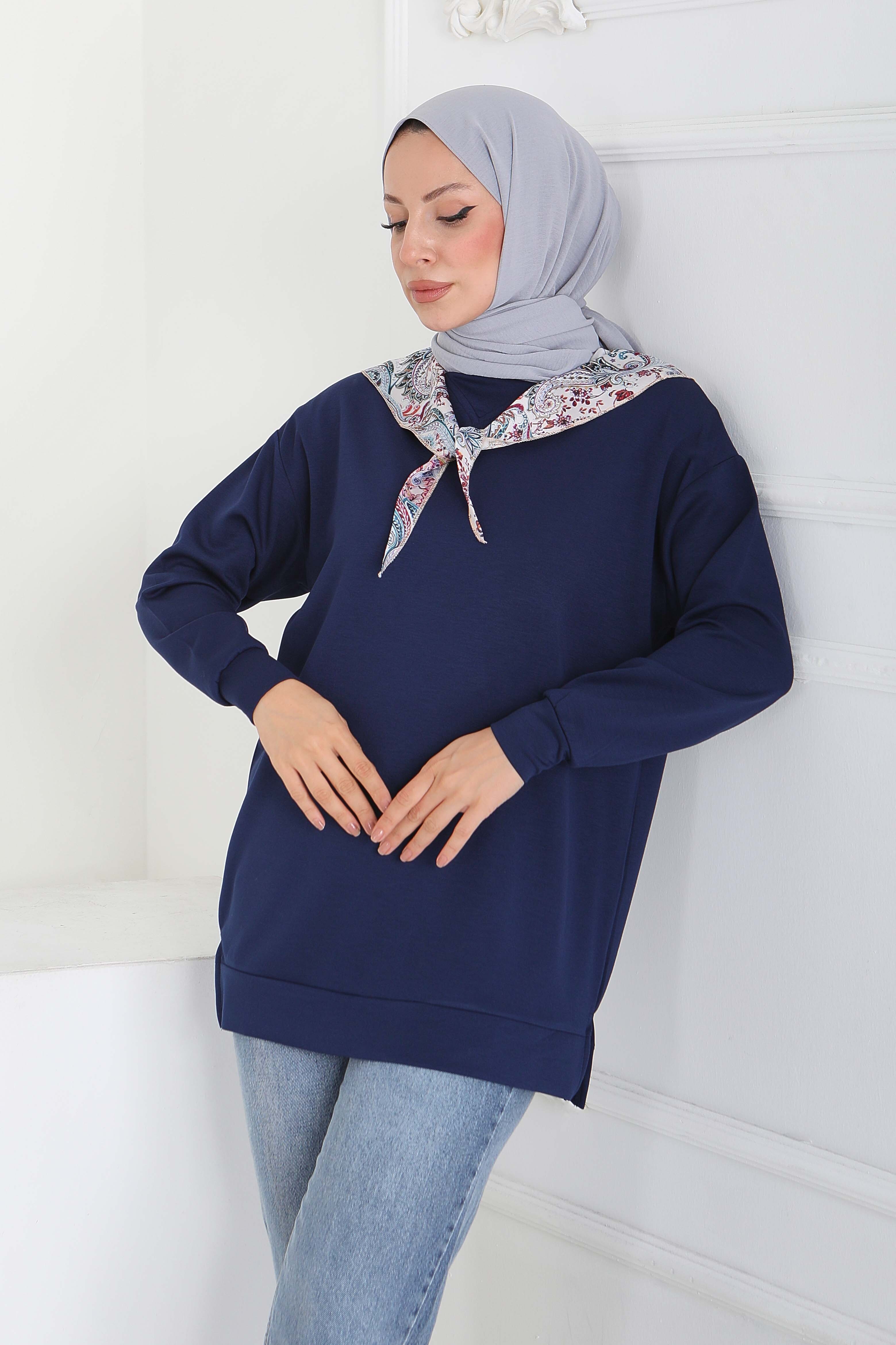 Fularlı Modal Tunik  - 27873-LACIVERT
