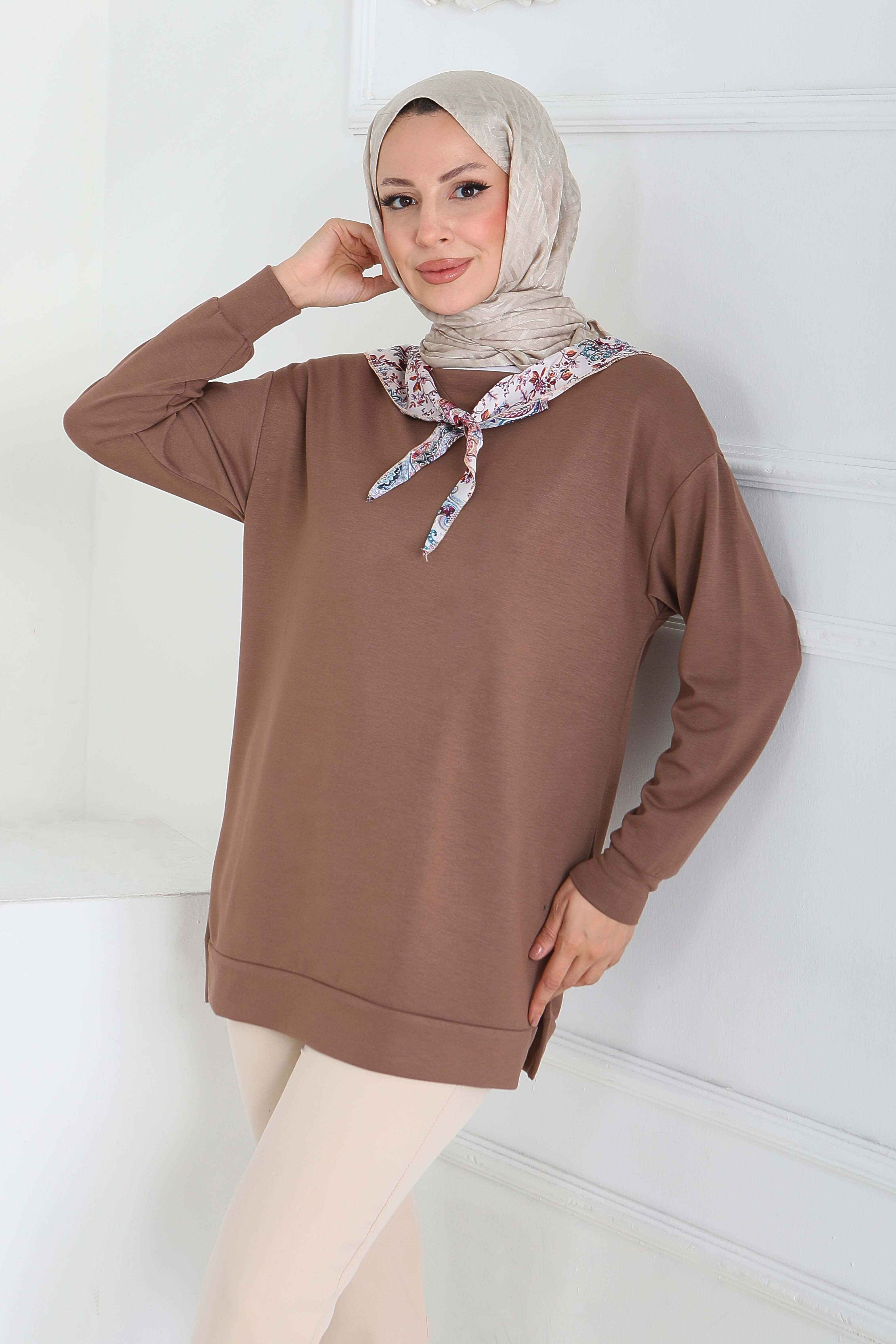 Fularlı Modal Tunik  - 27873-VIZON