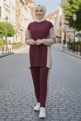 Garni Lastik Detaylı Modal İkili Takım - 1003-BORDO - TOFİSA