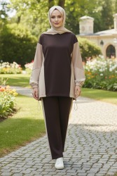 Garni Lastik Detaylı Modal İkili Takım - 1003-KAHVE - TOFİSA