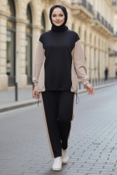 Garni Lastik Detaylı Modal İkili Takım - 1003-SIYAH - TOFİSA