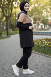 Garnili Fermuarlı İki İplik Tunik Pantolon - 13107-FUME - TOFİSA (1)