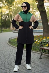 Garnili Fermuarlı İki İplik Tunik Pantolon - 13107-ZUMRUT - TOFİSA