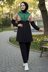 Garnili Fermuarlı İki İplik Tunik Pantolon - 13107-ZUMRUT - TOFİSA (1)