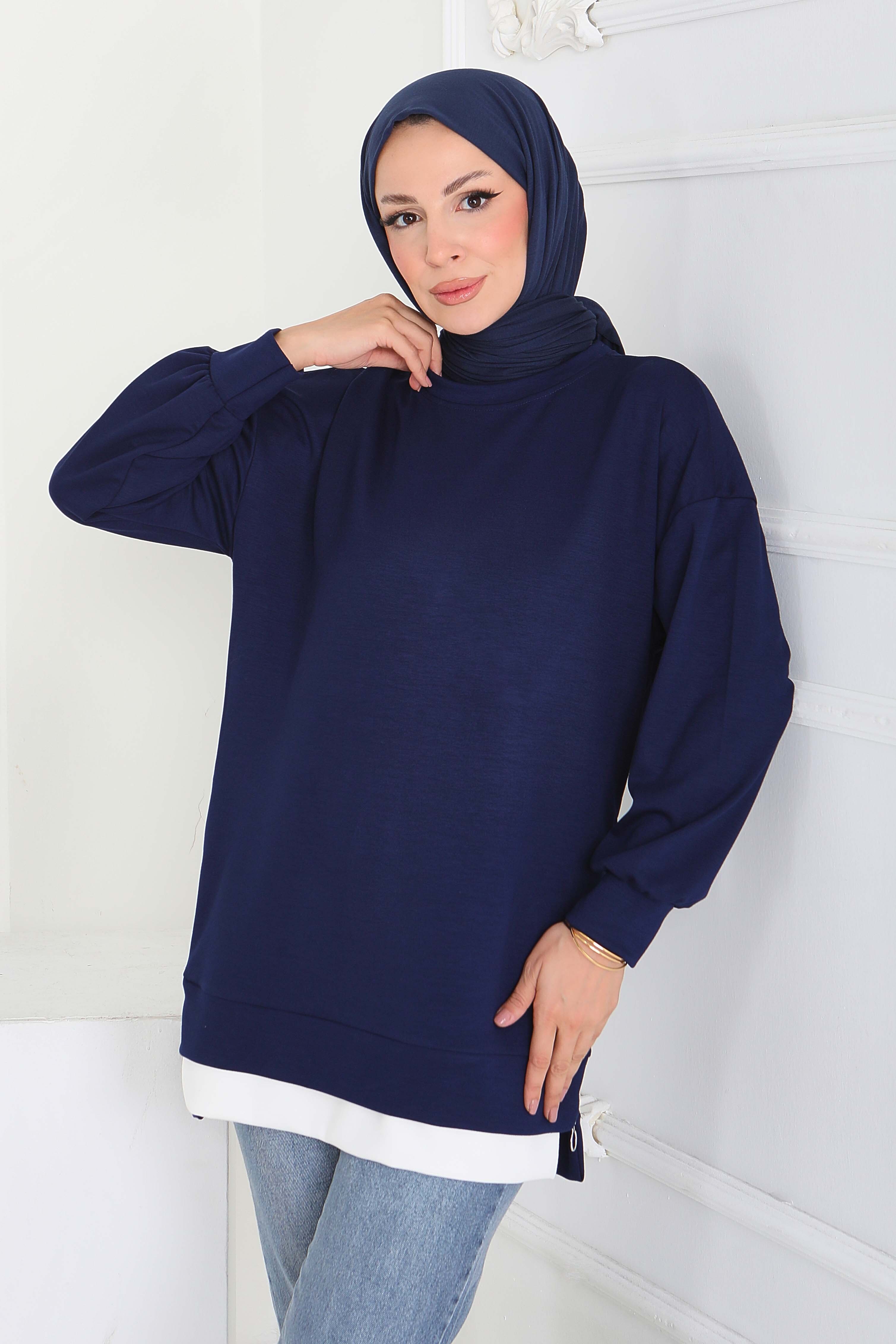 Garnili Fermuarlı Modal sweatshirt  - 27610-LACIVERT