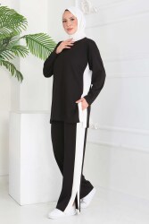 Garnili Yırtmaçlı Modal İkili Takım - 28012-SIYAH - TOFİSA (1)