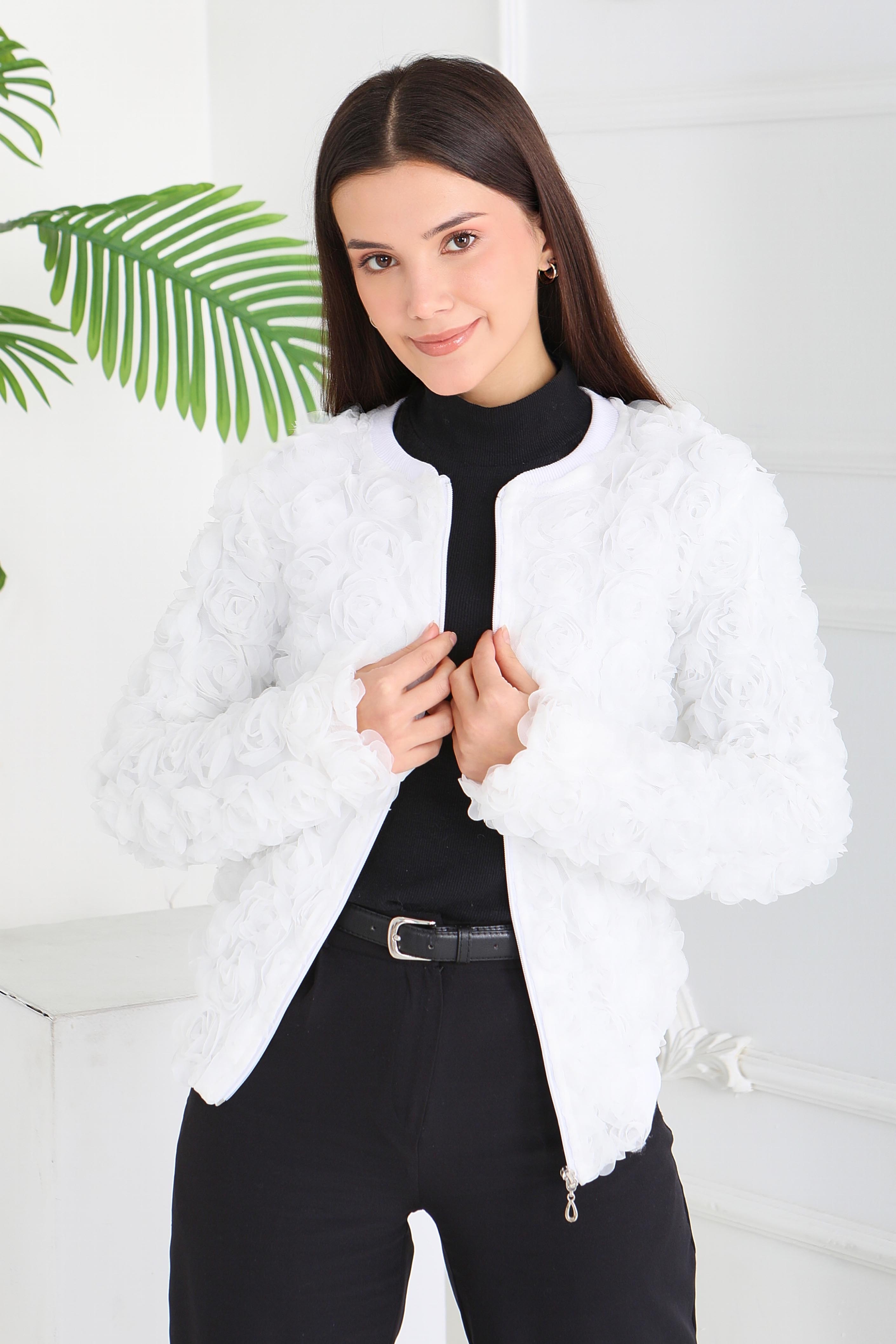 Güllü Tül Mont  - 28014-BEYAZ