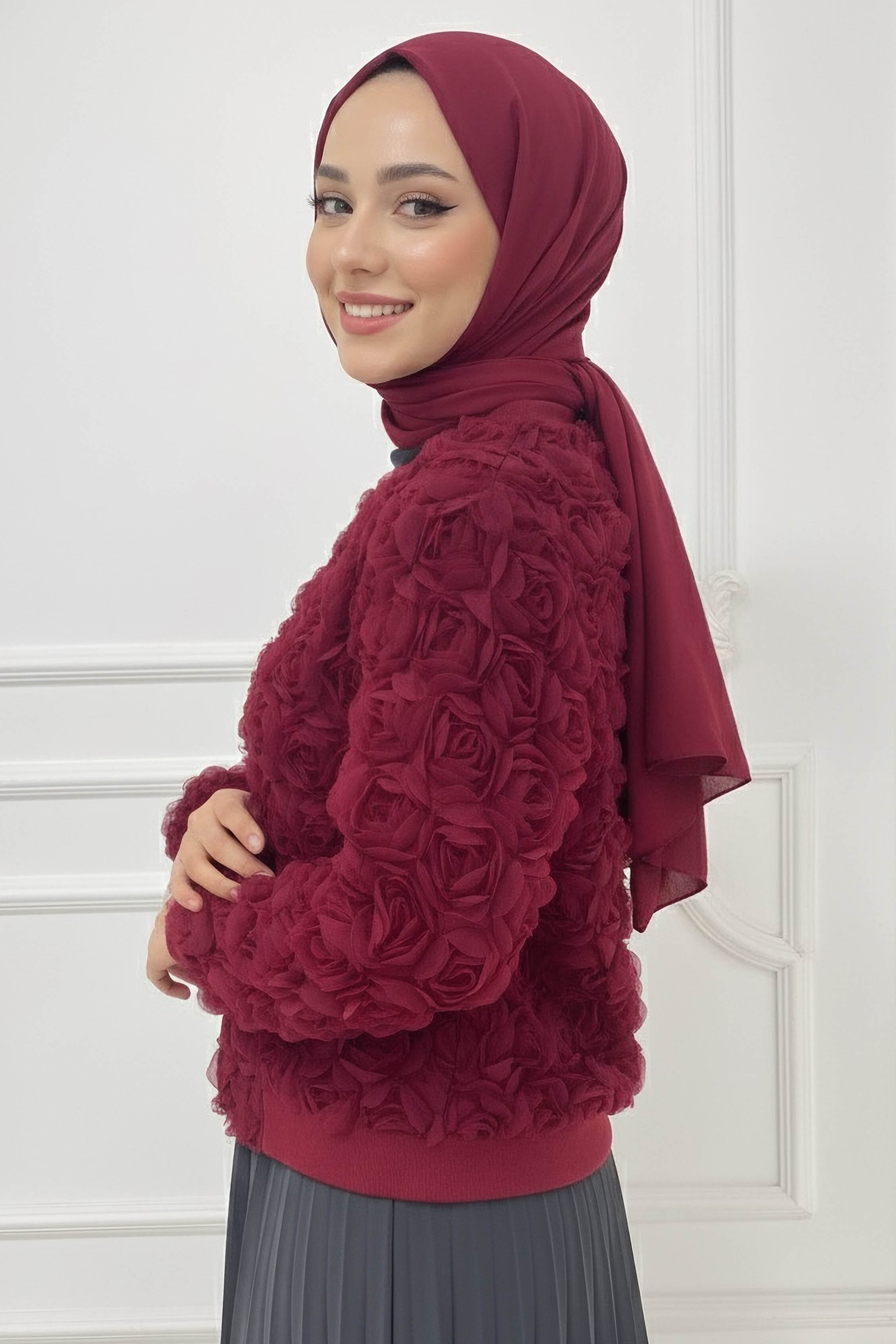 Güllü Tül Mont  - 28026-BORDO