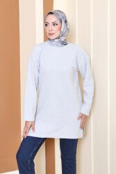 İnterlok Yırtmaçlı Tunik - 27803-GRI - TOFİSA