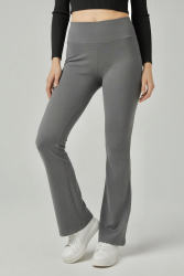 İspanyol Paça Yüksek Bel Şardonlı Ribana Tayt - 27979-FUME - TOFİSA (1)