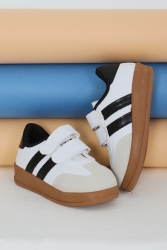 Çocuk Beyaz Siyah Çocuk Süet Detaylı Ayakkabı - 27481 - TOFİSA