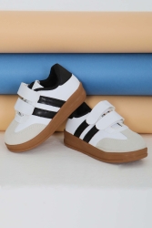 Çocuk Beyaz Siyah Çocuk Süet Detaylı Ayakkabı - 27481 - TOFİSA (1)