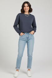 Kadın Bisiklet Yaka Oversize Sweatshirt - 27955-FUME - TOFİSA (1)