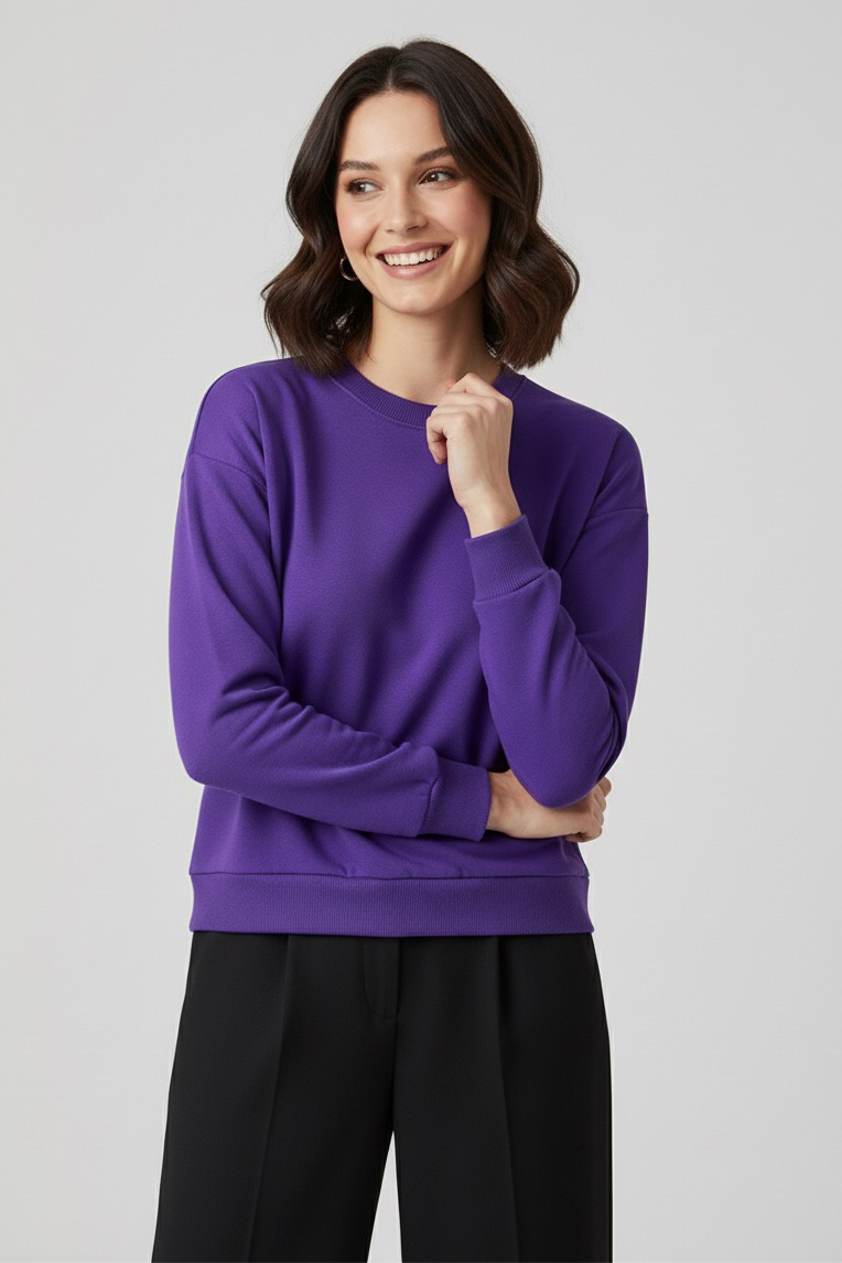 Kadın Bisiklet Yaka Oversize Sweatshirt  - 27955-MOR
