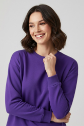 Kadın Bisiklet Yaka Oversize Sweatshirt - 27955-MOR - TOFİSA (1)