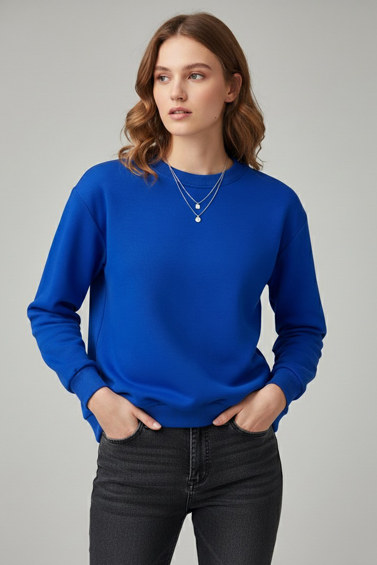 Kadın Bisiklet Yaka Oversize Sweatshirt  - 27955-SAKS