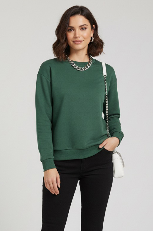 Kadın Bisiklet Yaka Oversize Sweatshirt  - 27955-ZUMRUT