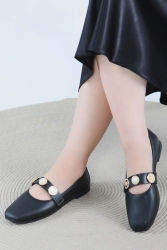 Kadın Siyah İncili Babet Ayakkabı - 27473 - TOFİSA