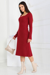 Kare Yaka Fitilili Kaşkorse Elbise - 27867-BORDO - TOFİSA