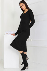 Kare Yaka Fitilili Kaşkorse Elbise - 27867-SIYAH - TOFİSA