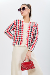 Kazayağı Desenli Triko Takım - 27723-KREM - TOFİSA (1)