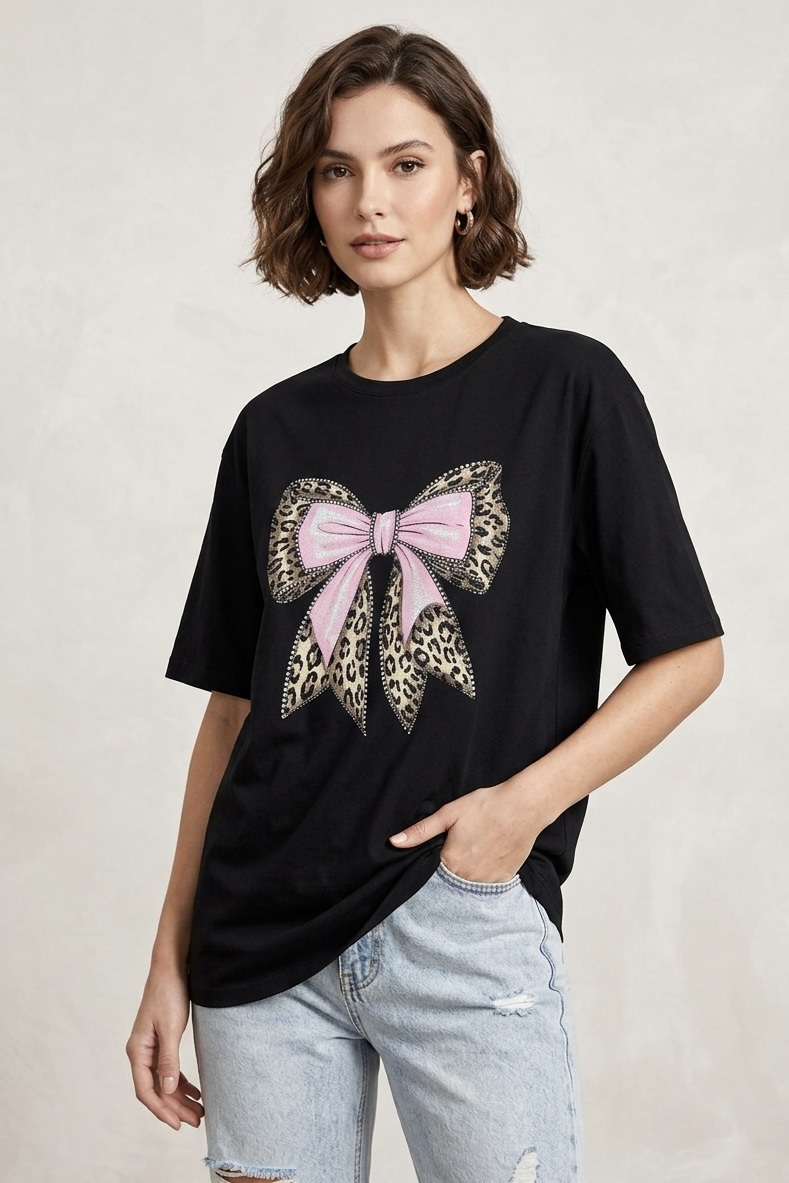 Kısa Kollu Baskılı T-shirt  - 1316-SIYAH