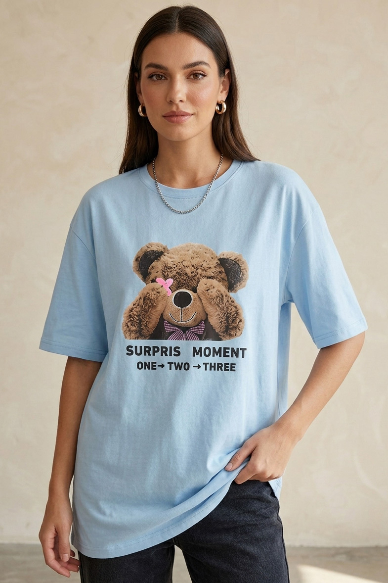 Kısa Kollu Baskılı T-shirt  - 1317-BEBE-MAVI