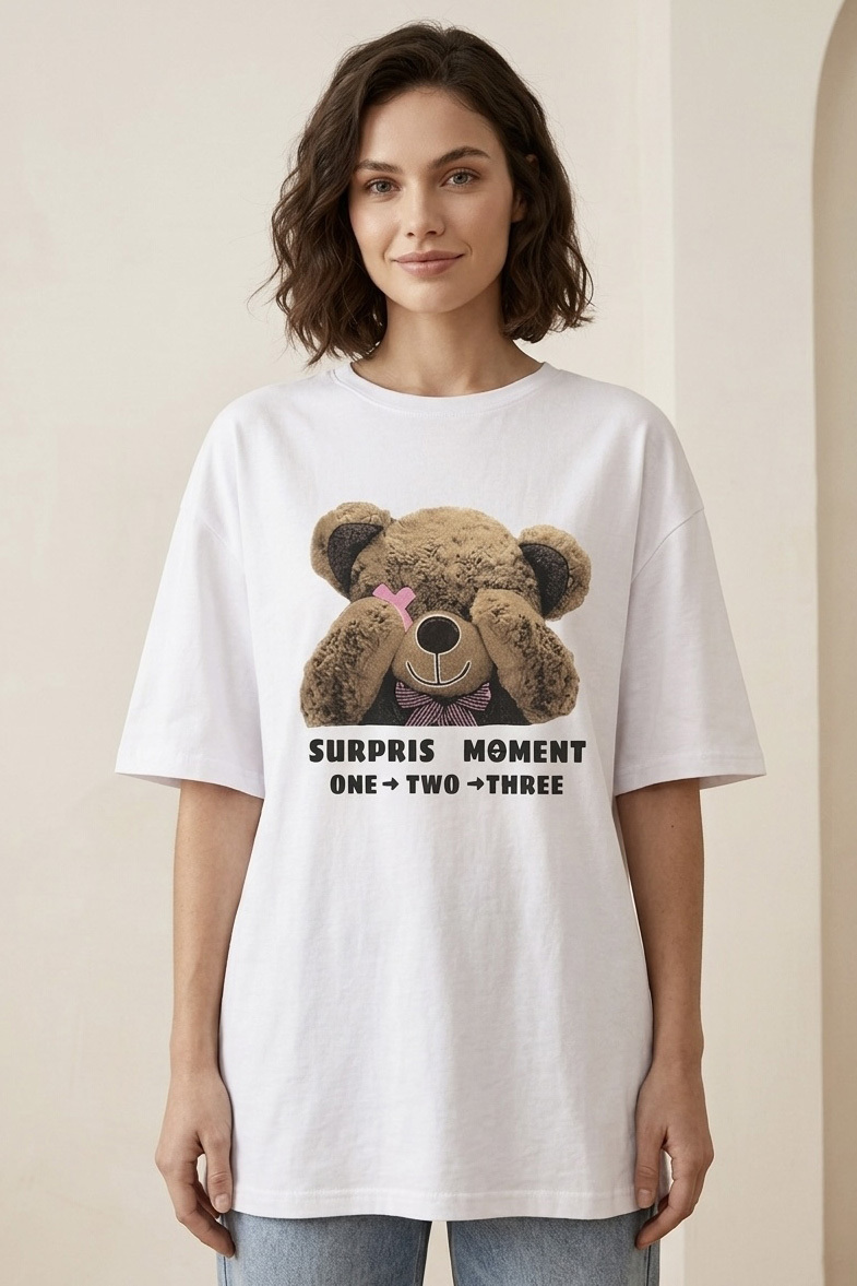 Kısa Kollu Baskılı T-shirt  - 1317-BEYAZ