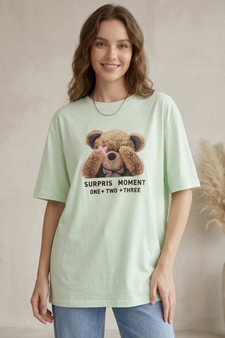 Kısa Kollu Baskılı T-shirt  - 1317-MINT