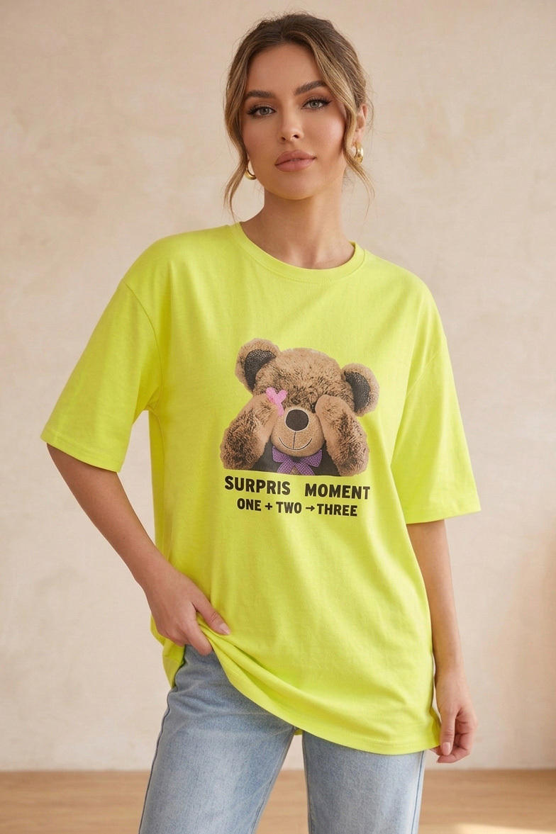 Kısa Kollu Baskılı T-shirt  - 1317-SARI