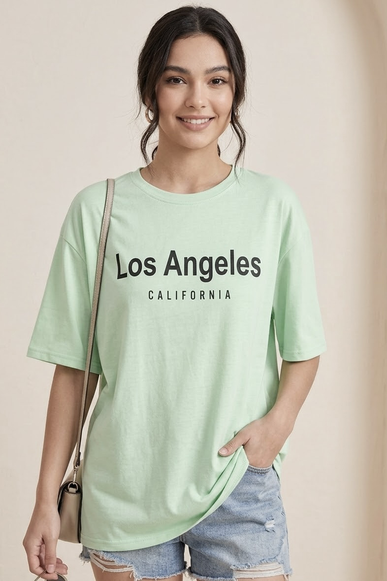 Kısa Kollu Baskılı T-shirt  - 1318-MINT