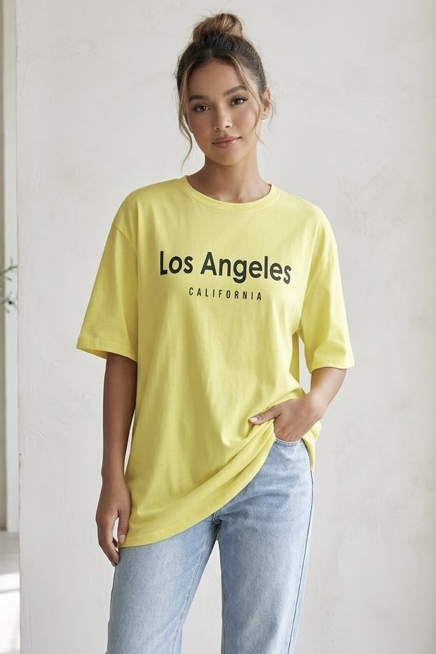 Kısa Kollu Baskılı T-shirt  - 1318-SARI