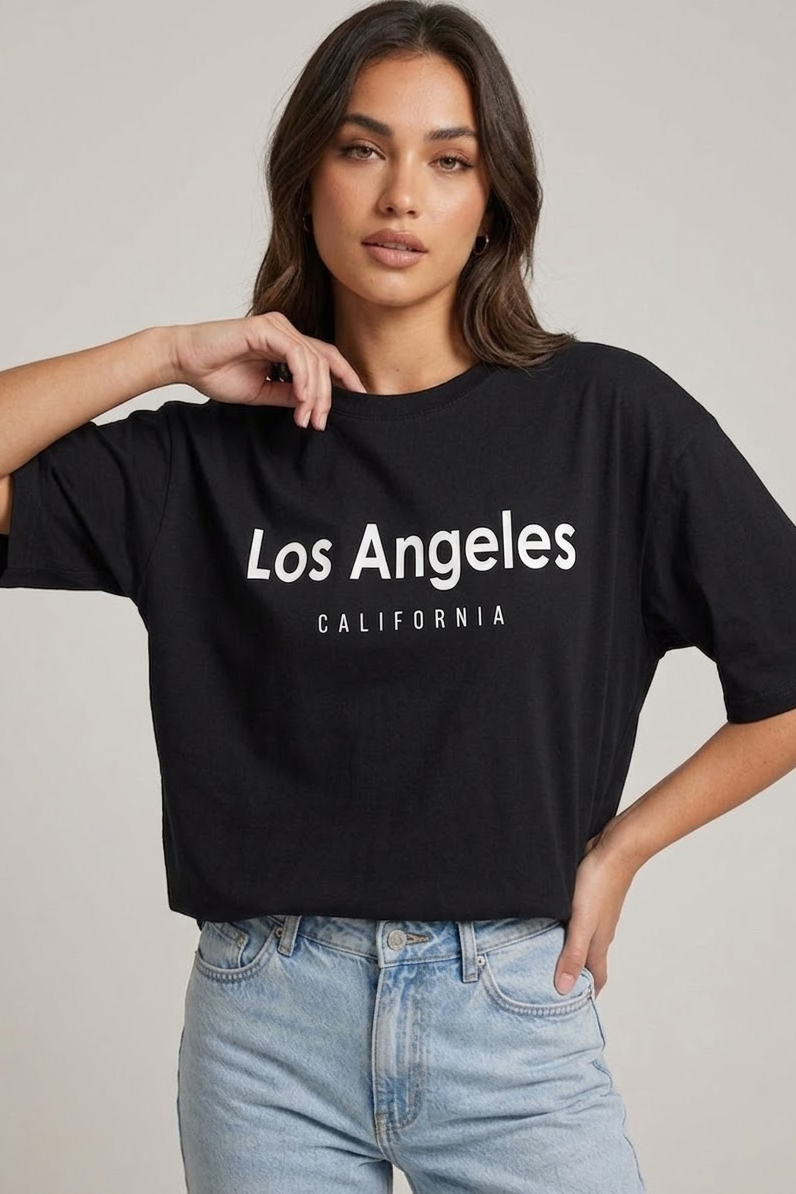 Kısa Kollu Baskılı T-shirt  - 1318-SIYAH
