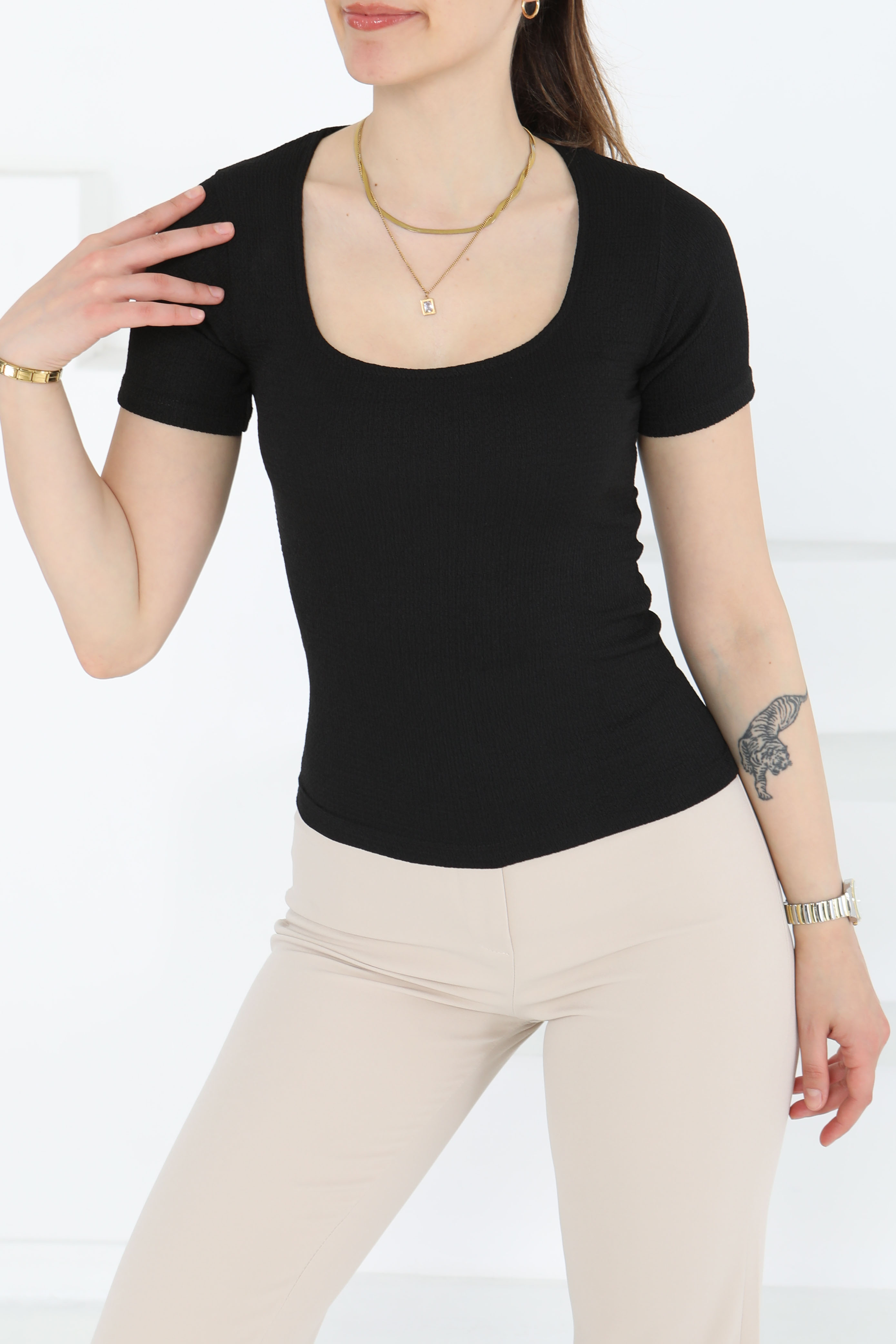 Kısa Kollu Bluz Siyah - 27235