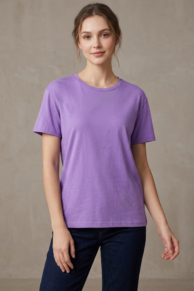 Kısa Kollu T-shirt Lila - 2114-LILA