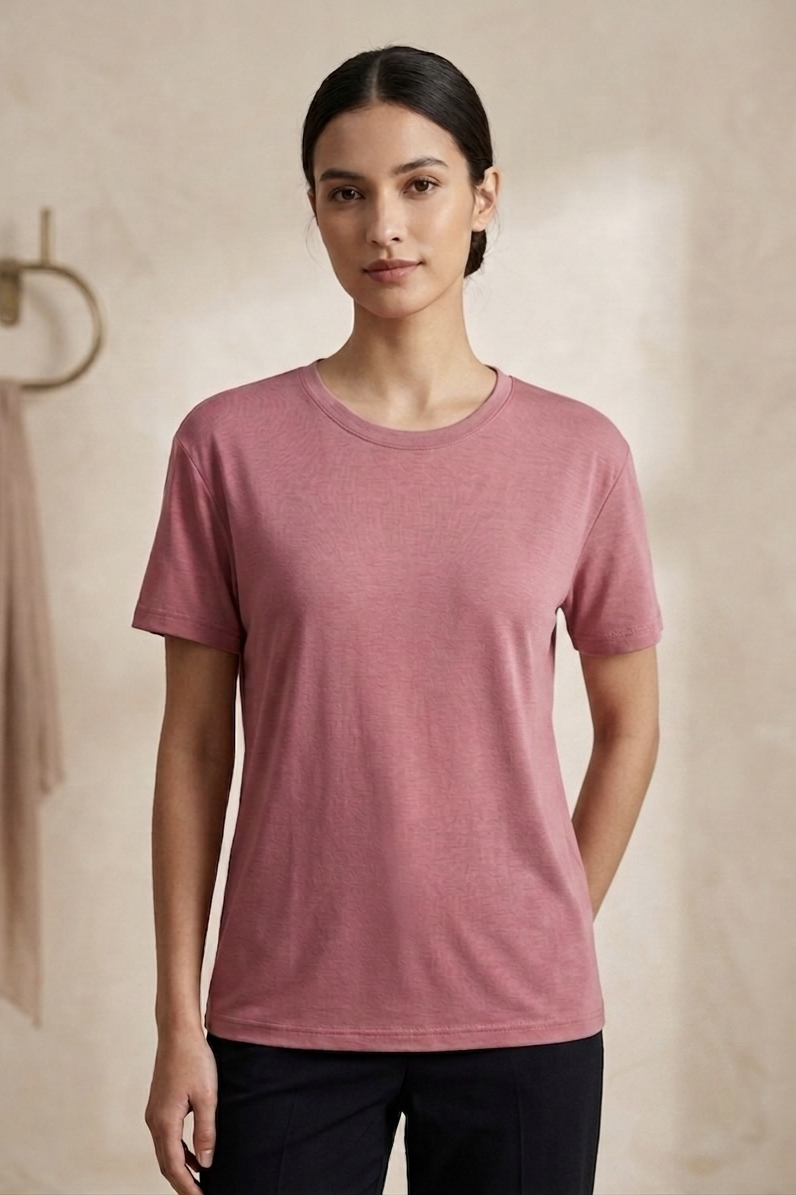 Kısa Kollu T-shirt Pembe - 2114-PEMBE