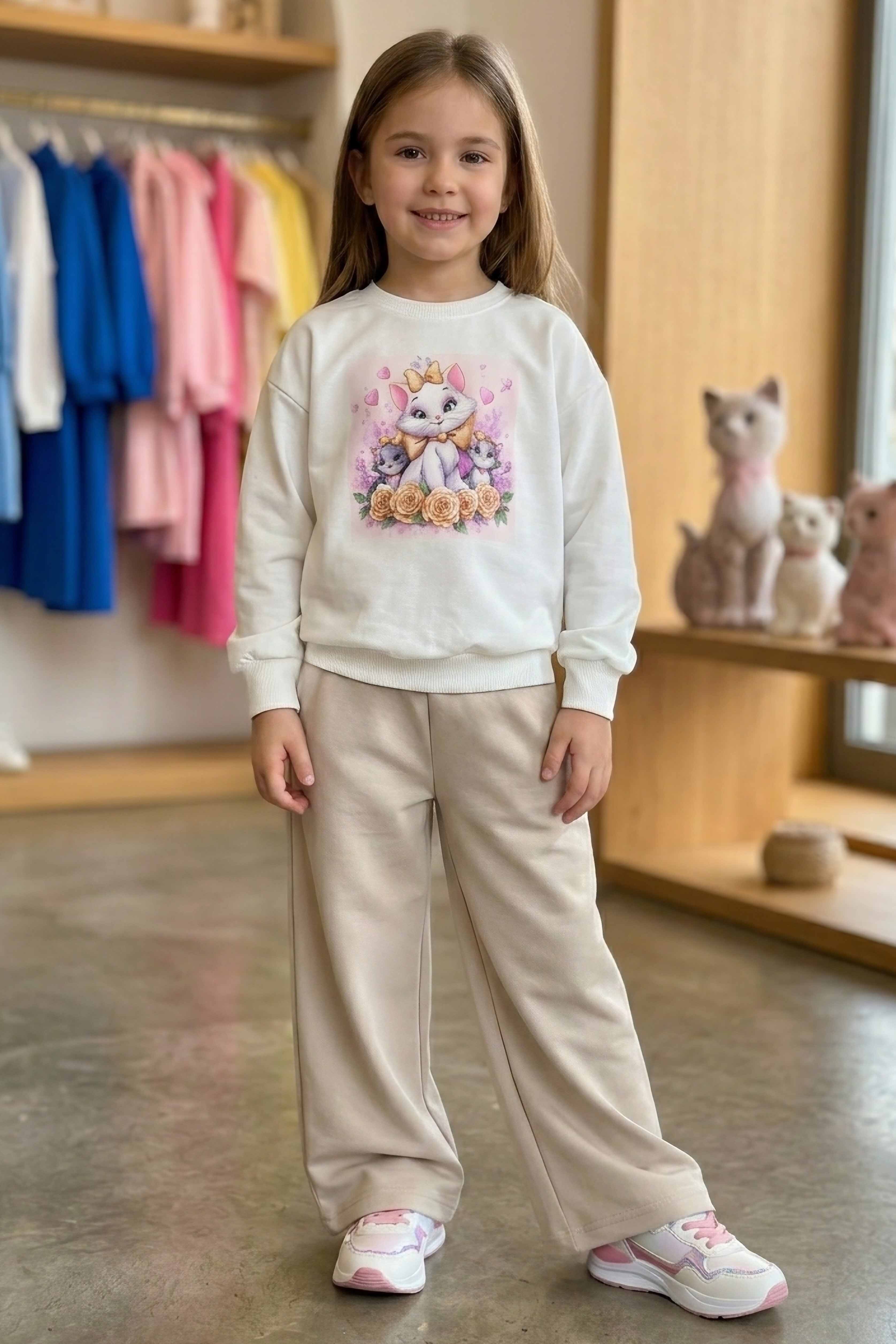 Kız Çocuk Bej Baskılı Pijama Takımı - 28304-BEJ