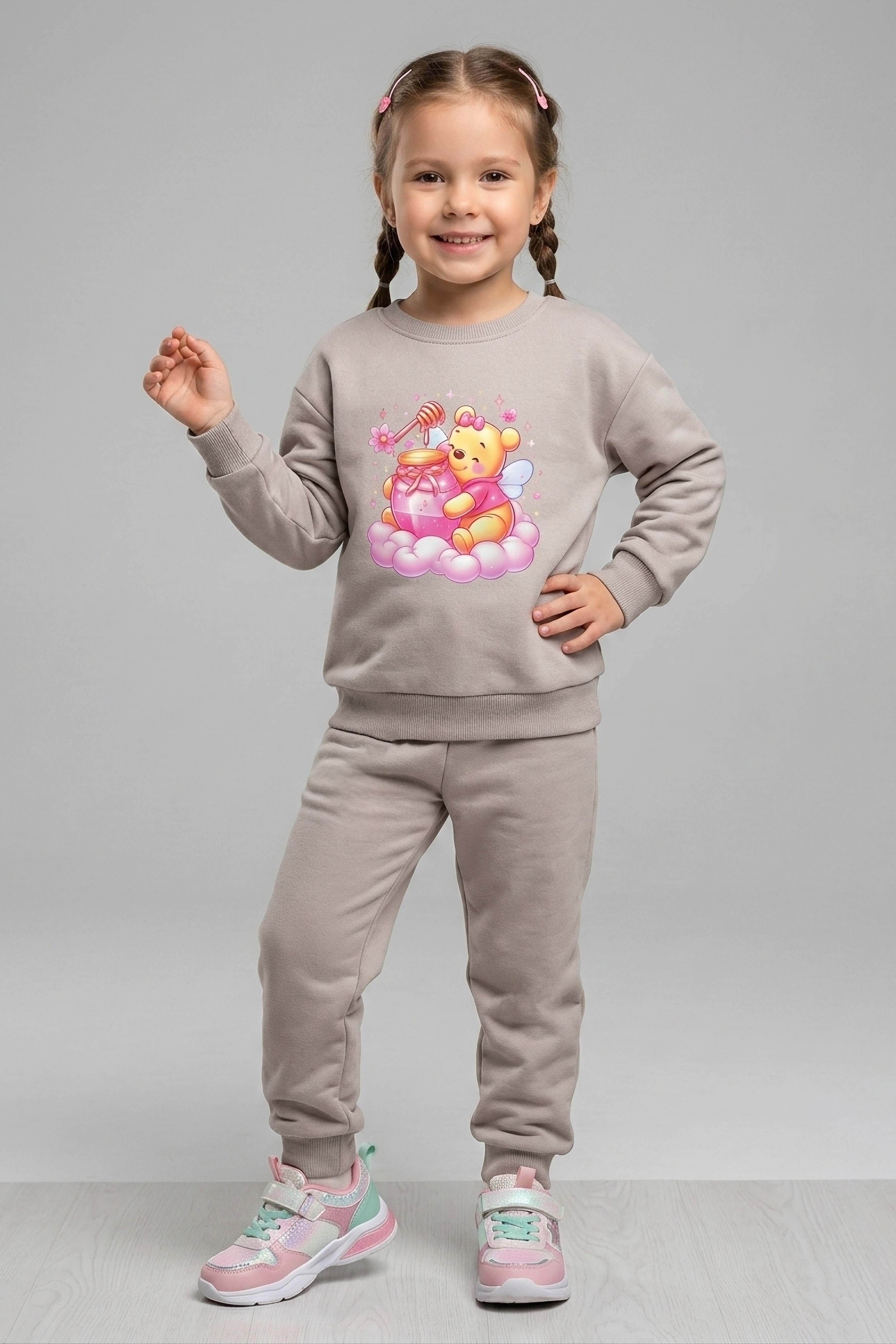 Kız Çocuk Bej Baskılı Pijama Takımı - 28307-BEJ