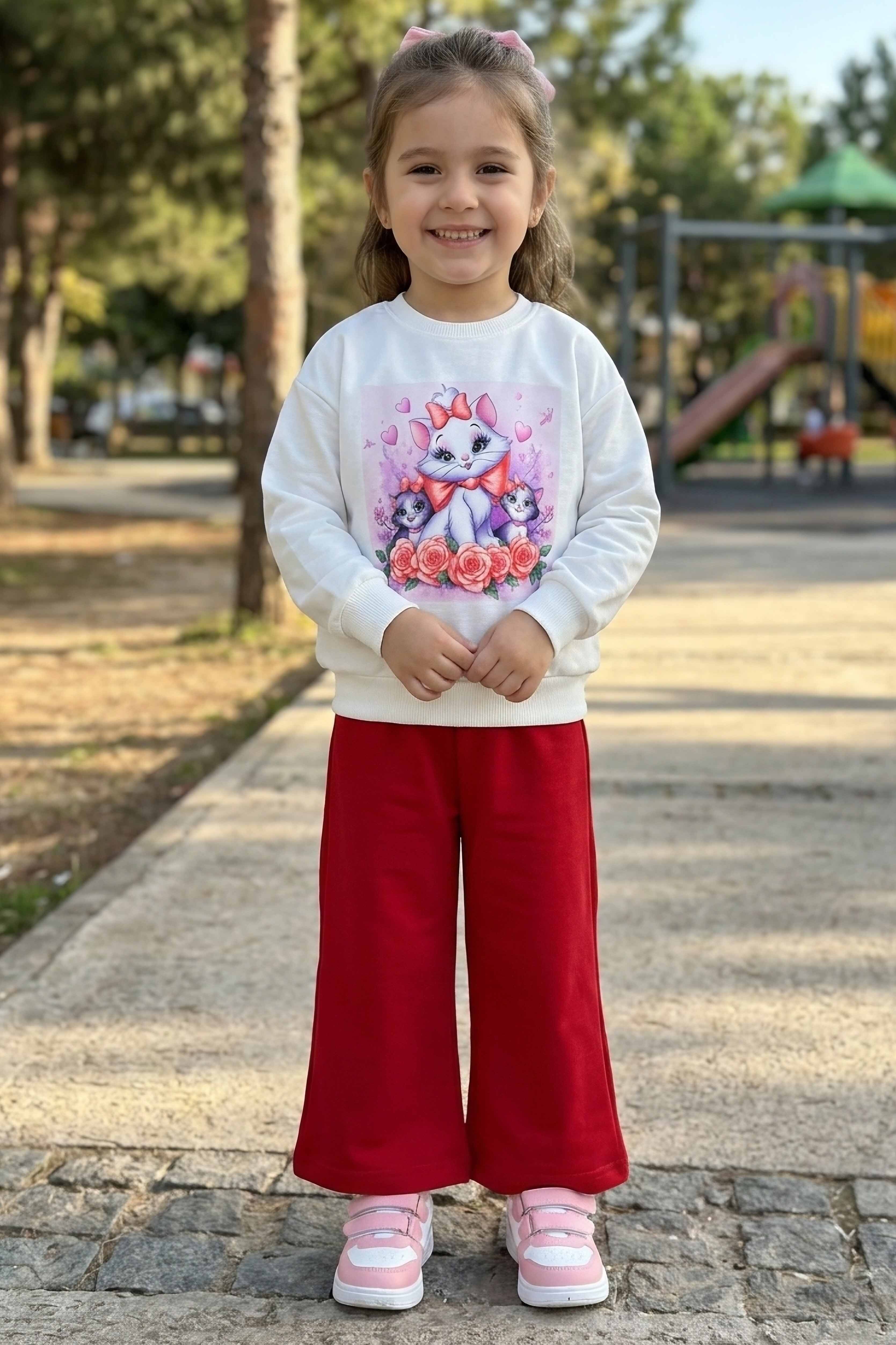 Kız Çocuk Bordo Baskılı Pijama Takımı - 28304-BORDO