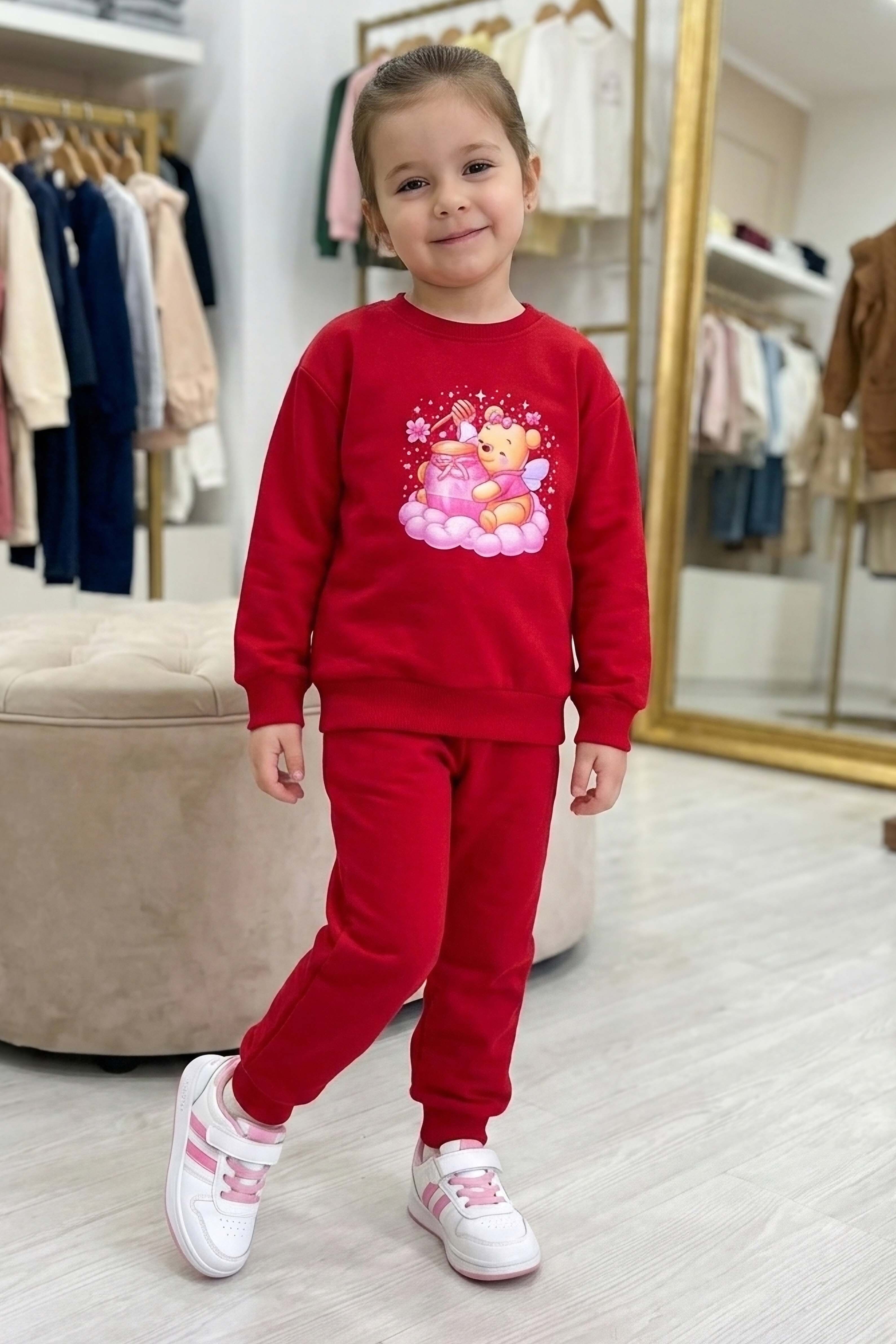 Kız Çocuk Bordo Baskılı Pijama Takımı - 28307-BORDO