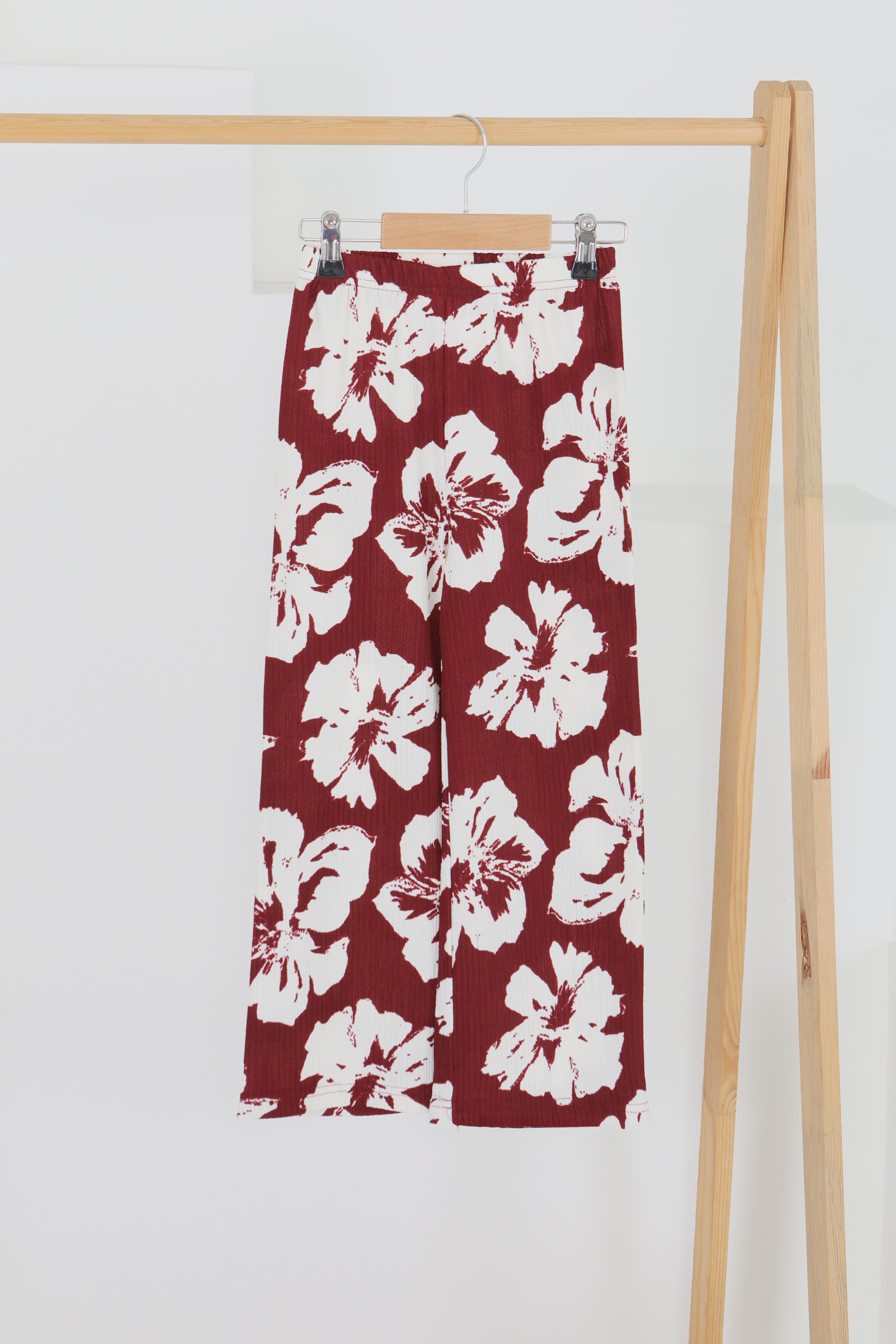 Kız Çocuk Bordo Desenli Pantolon - 27305
