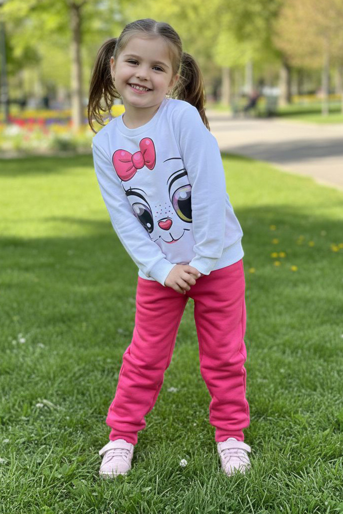 Kız Çocuk Fuşya Baskılı İki İplik Çocuk Pijama Takımı - 28275-FUSYA