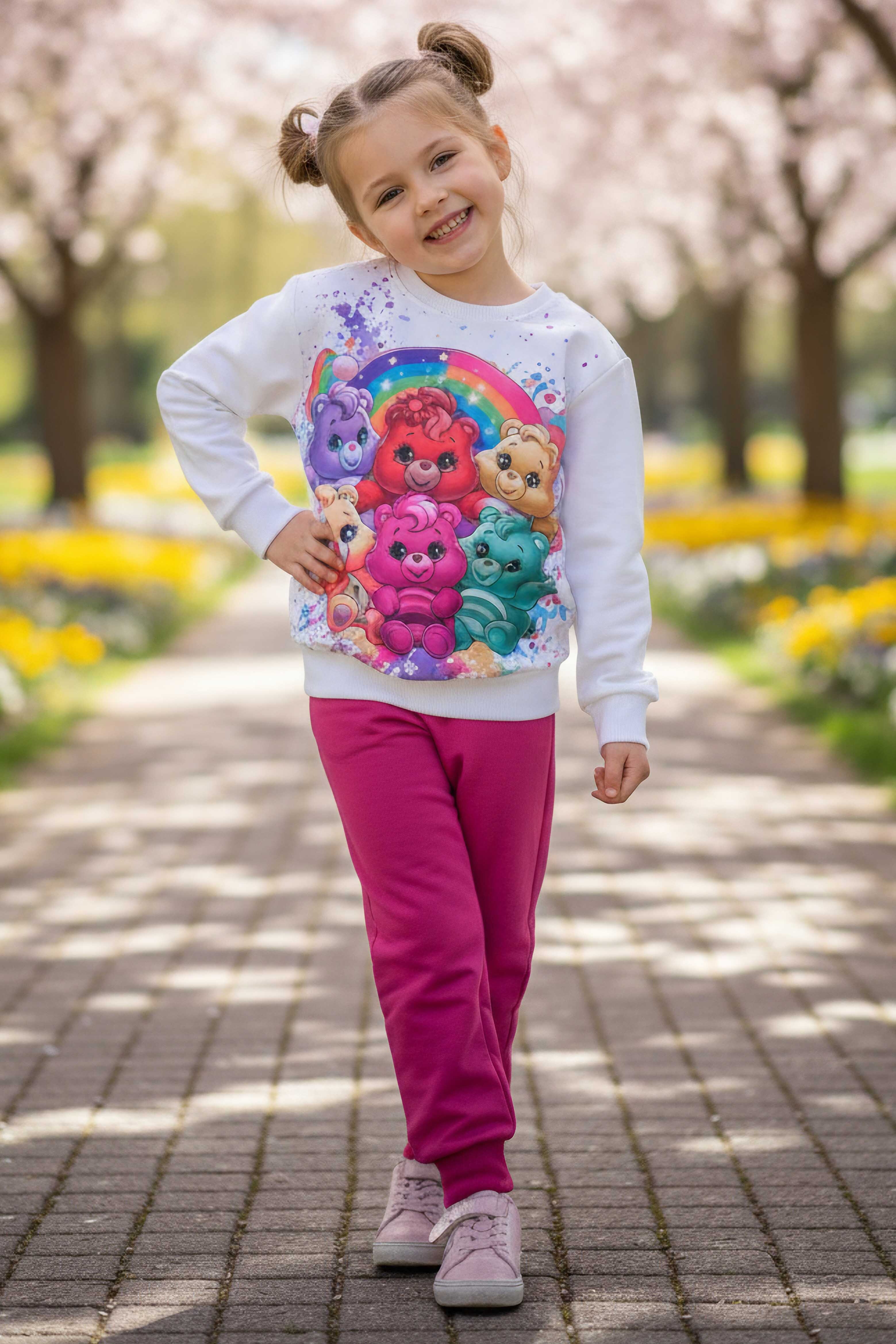 Kız Çocuk Fuşya Baskılı Pijama Takımı - 28107-FUSYA