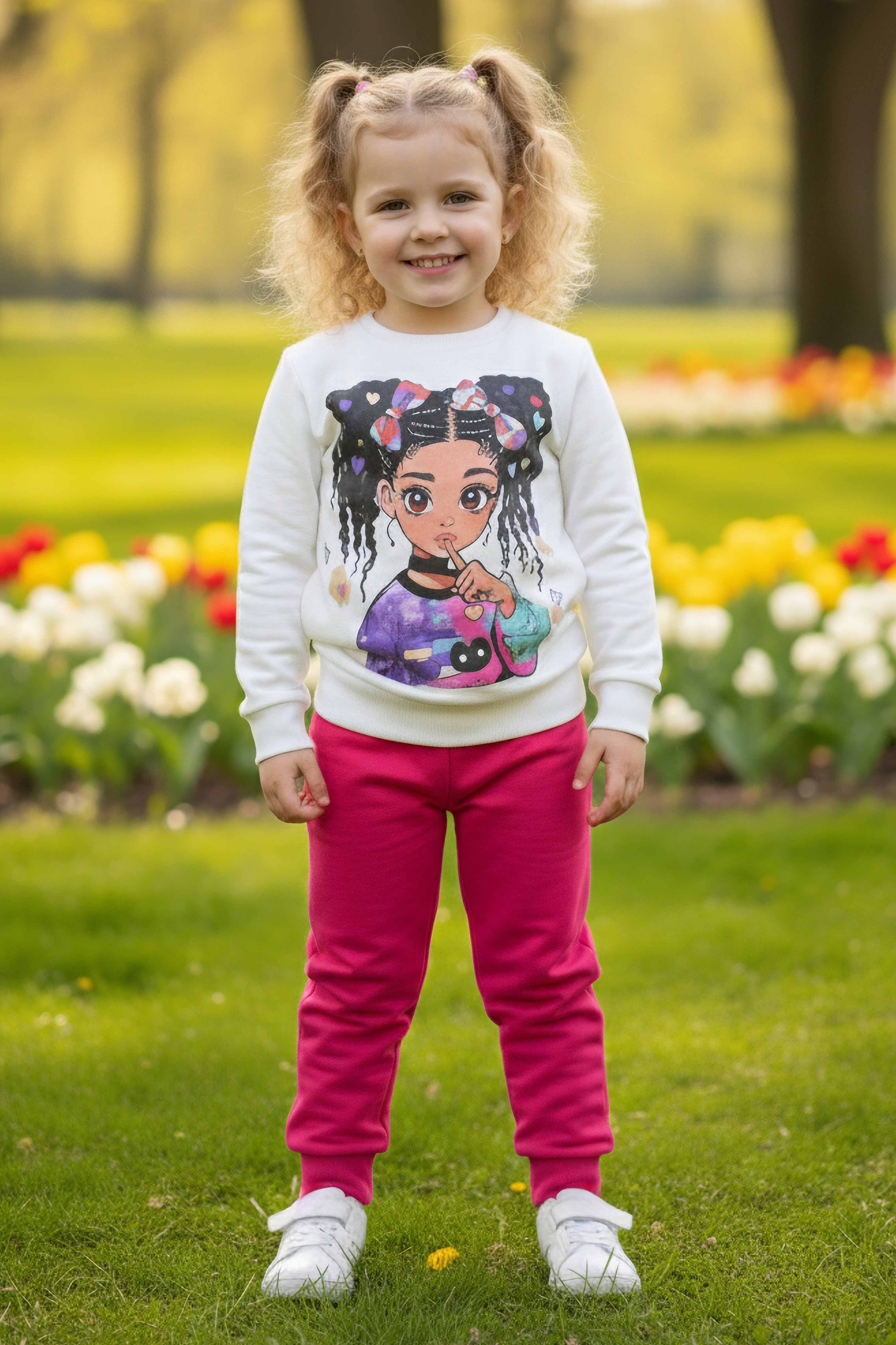 Kız Çocuk Fuşya Baskılı Pijama Takımı - 28108-FUSYA