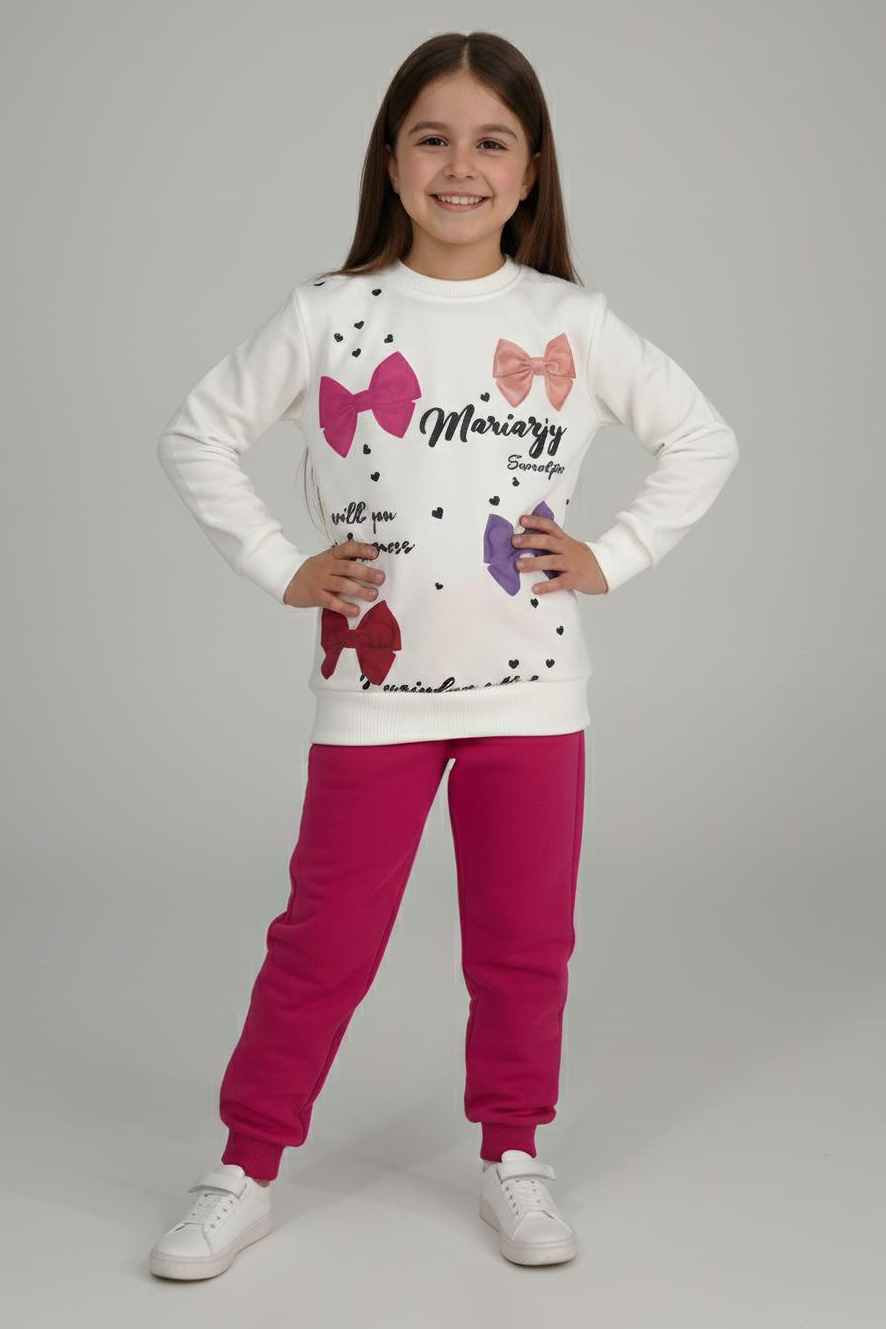 Kız Çocuk Fuşya Baskılı Pijama Takımı - 28164-FUSYA