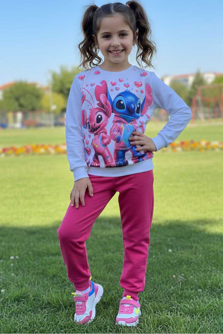 Kız Çocuk Fuşya Baskılı Pijama Takımı - 28246-FUSYA