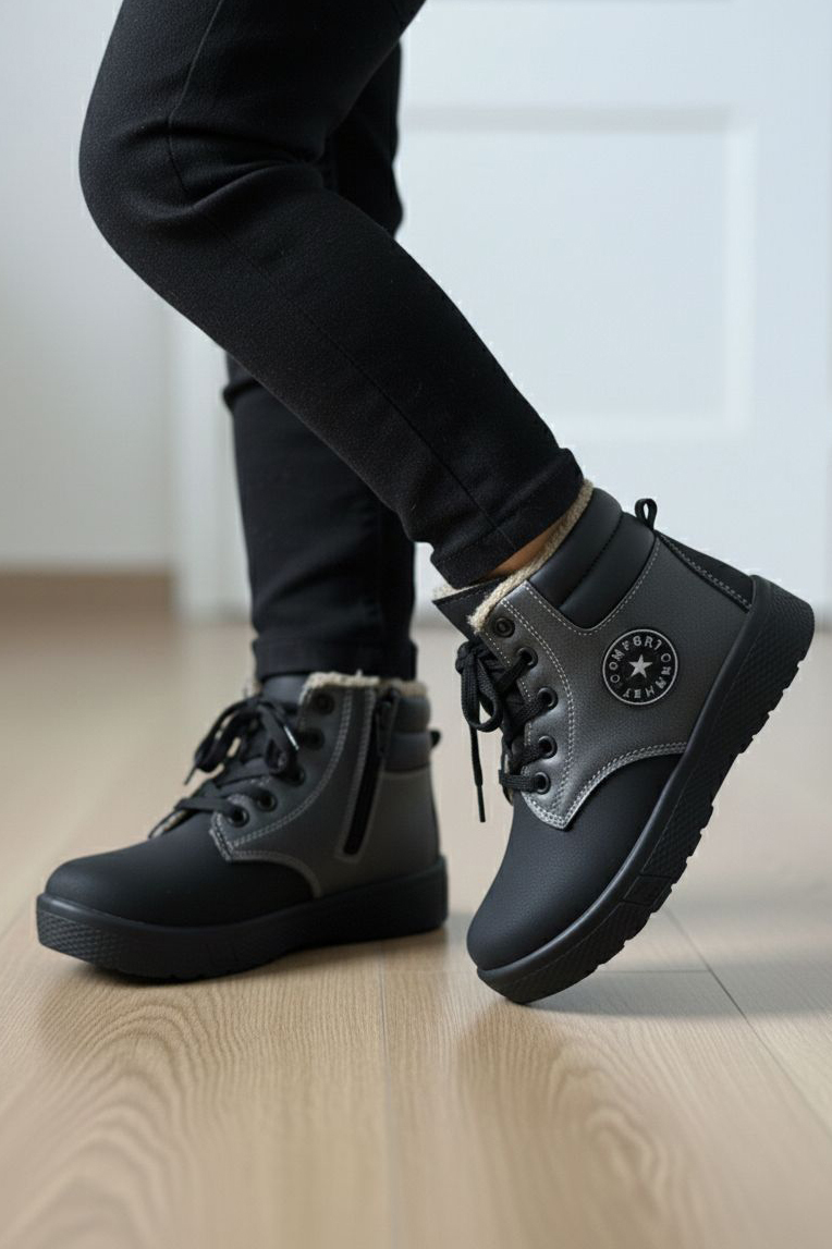 Kız Çocuk Gri İçi Peluş Suni Deri Bot - 28079-GRI