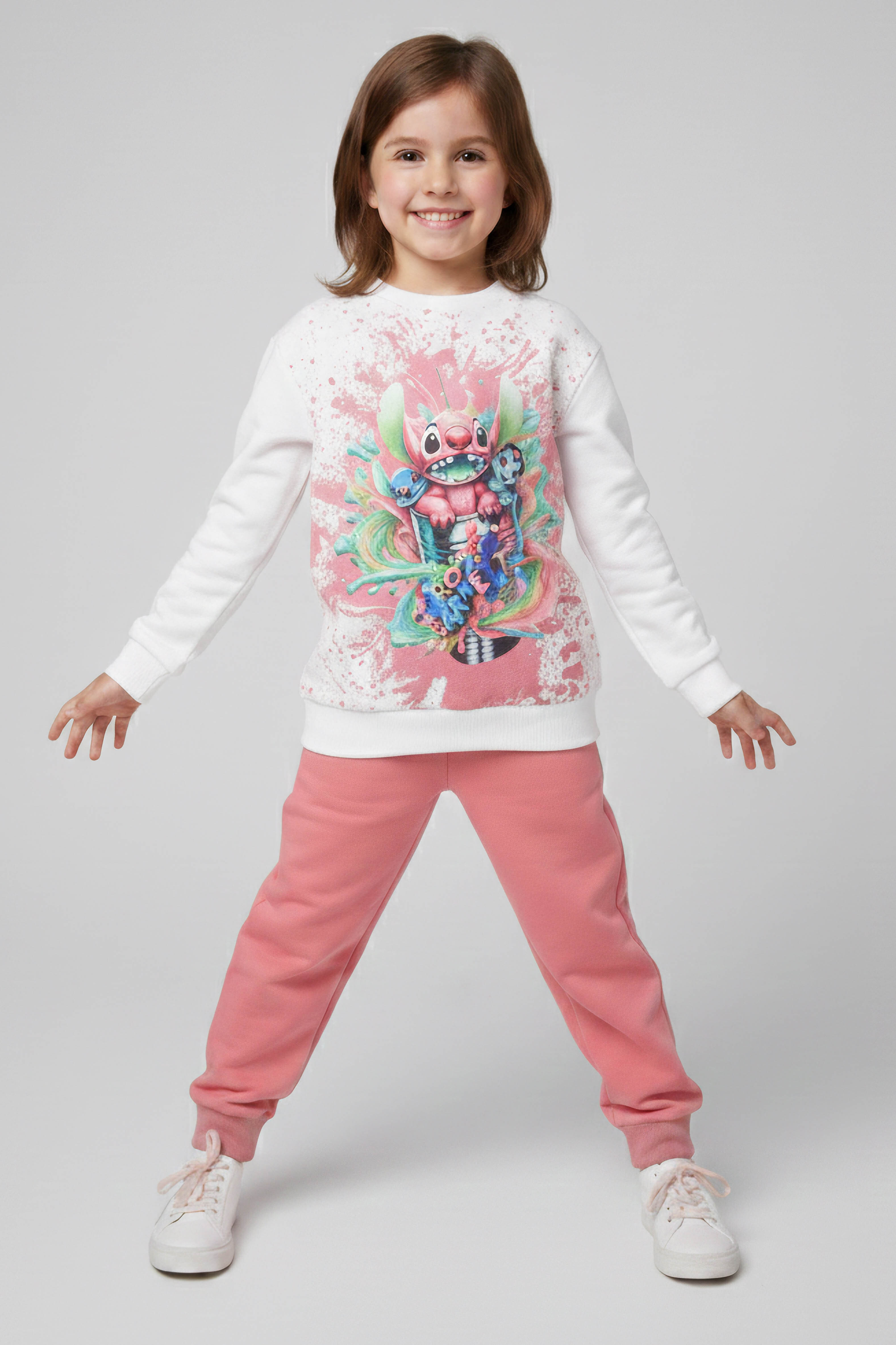 Kız Çocuk Gül Baskılı Pijama Takımı - 28096-GUL